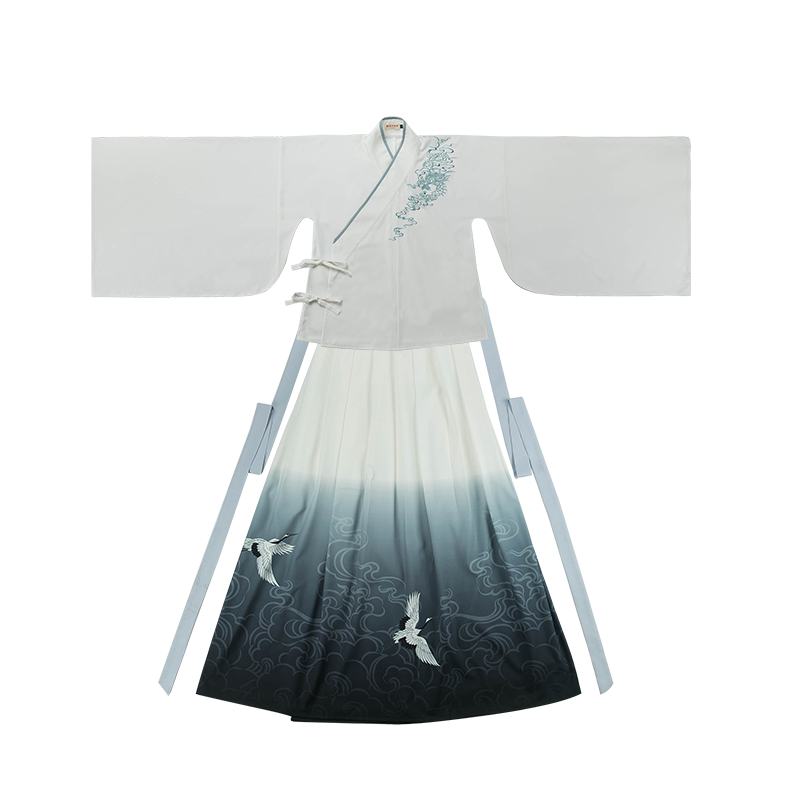 謙謙君子大袖交領(lǐng)襦裙，龍紋刺繡漢服圖片