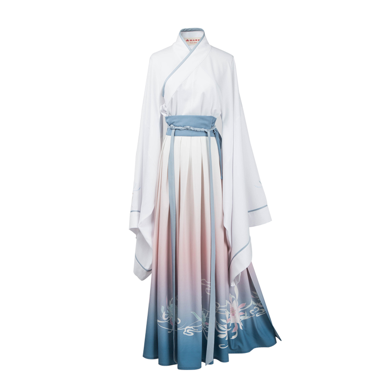 唯美曇花交領(lǐng)齊腰襦裙?jié)h服，漸變印花漢服圖片