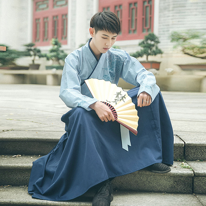 儒雅俊逸氣質(zhì)男裝漢服，交領(lǐng)龍紋祥云刺繡漢服