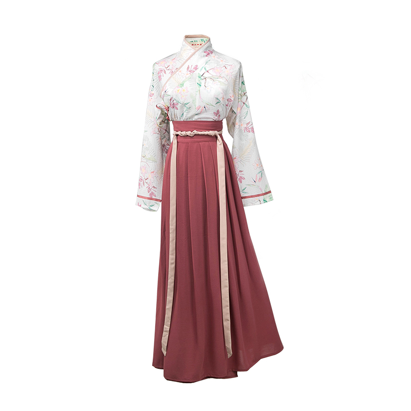 唯美印花交領(lǐng)襦裙?jié)h服，清新齊腰漢服圖片