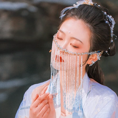 珠簾蒙面女生頭像，唯美古風真人頭像