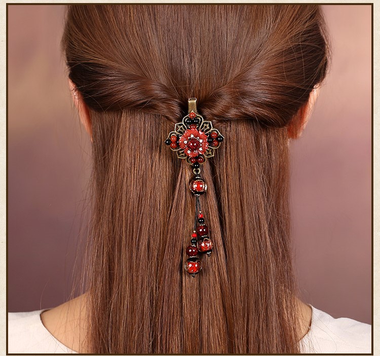 神采飛揚發(fā)夾，火紅古典古風頭飾