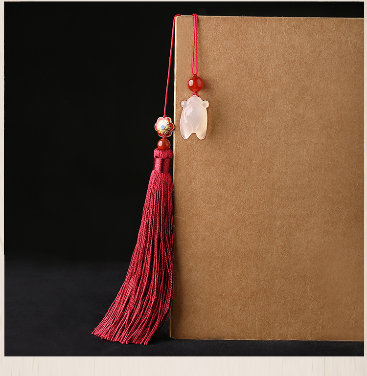 古典流蘇解元書簽，蟬韻柔美紅色書簽飾品