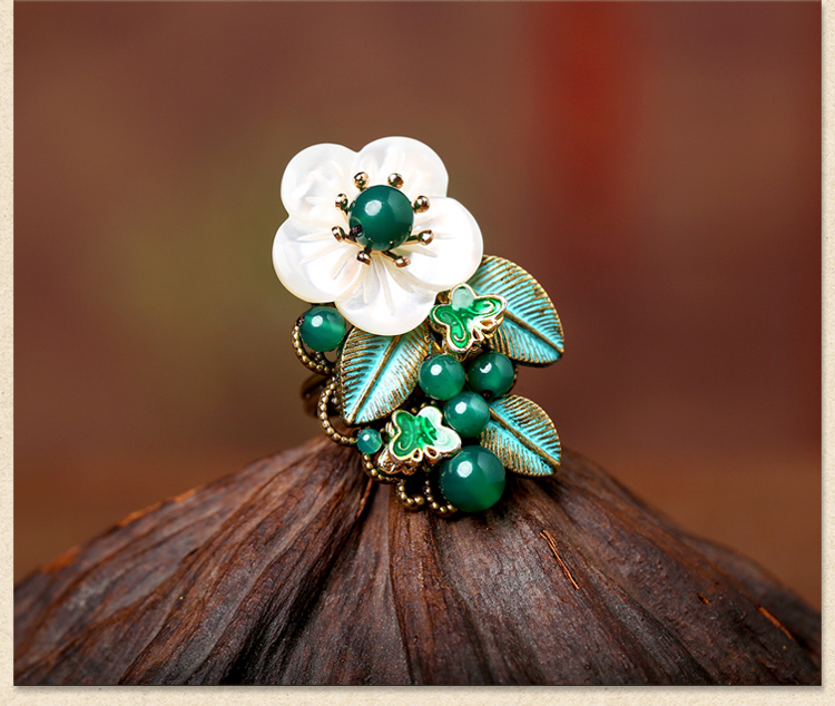 岸邊蘆花戒指，清新綠色戒指首飾