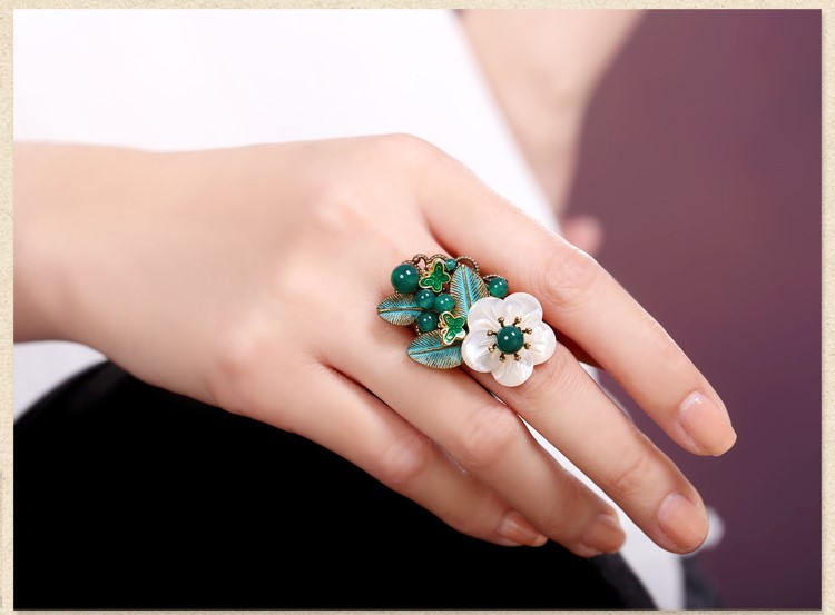 岸邊蘆花戒指，清新綠色戒指首飾