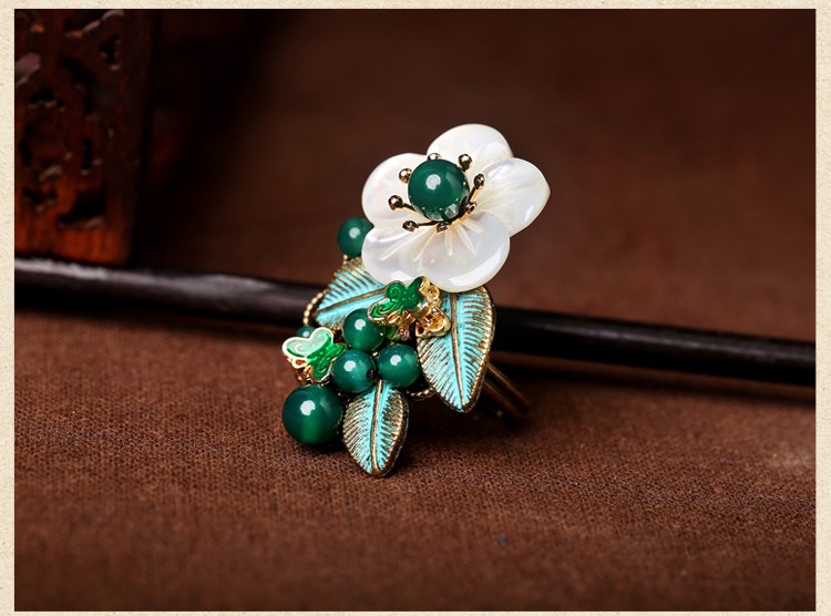 岸邊蘆花戒指，清新綠色戒指首飾