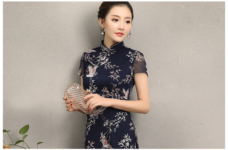 祥鶴印花中式旗袍，唐風(fēng)茶服旗袍上衣圖片