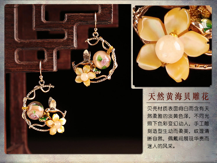 華貴典雅閃閃耳環(huán)，清新淡黃花朵耳環(huán)首飾