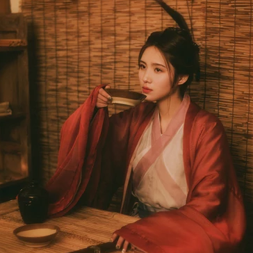 紅衣傷感喝酒女生頭像，唯美古風真人頭像