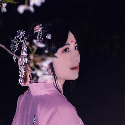 夜晚粉櫻帶燈女生頭像，唯美古風(fēng)真人頭像