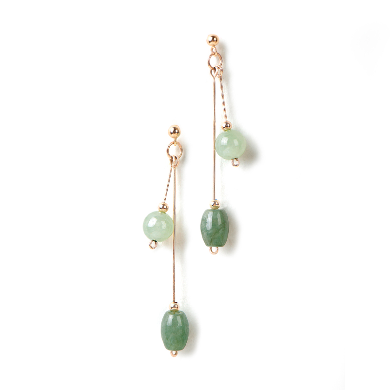 清新微雨耳環(huán)，天然冰種翡翠9K金珠耳釘首飾