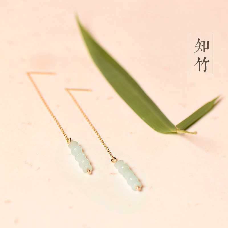 知竹系列耳環(huán)，天然竹節(jié)翡翠9K金耳針首飾
