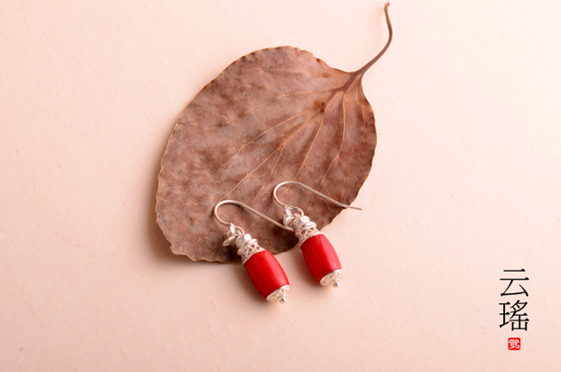 云瑤紅珊瑚耳墜耳環(huán)，本命年民族風(fēng)首飾