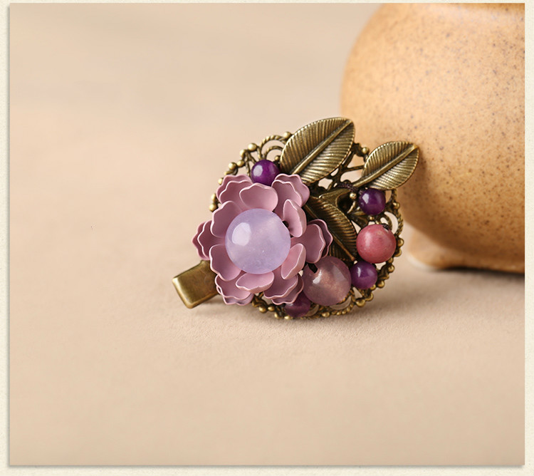 復(fù)古時(shí)尚花朵發(fā)夾，氣質(zhì)淑女淡紫頭飾