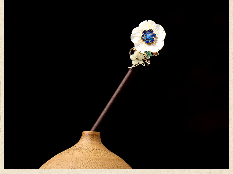 貝殼花朵復(fù)古宮廷步搖，月雪原發(fā)簪頭飾