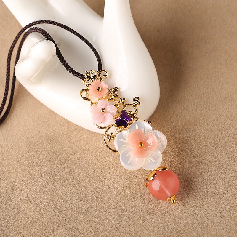 復古花形朵少女粉鎖骨鏈，氣質閨蜜項鏈首飾