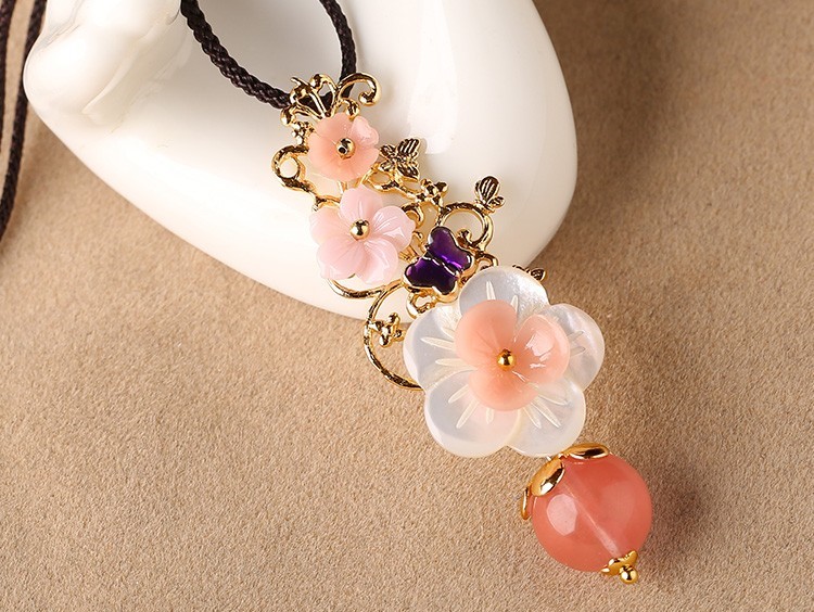 復古花形朵少女粉鎖骨鏈，氣質閨蜜項鏈首飾