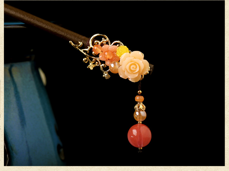 宮廷氣質(zhì)木簪子，氣質(zhì)花朵盤發(fā)簪子頭飾