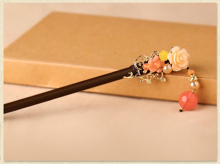 宮廷氣質(zhì)木簪子，氣質(zhì)花朵盤發(fā)簪子頭飾