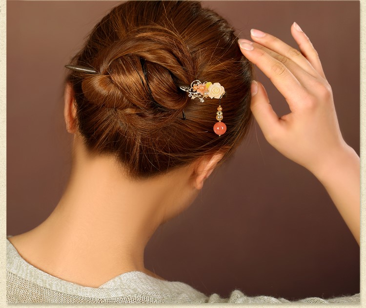 宮廷氣質(zhì)木簪子，氣質(zhì)花朵盤發(fā)簪子頭飾