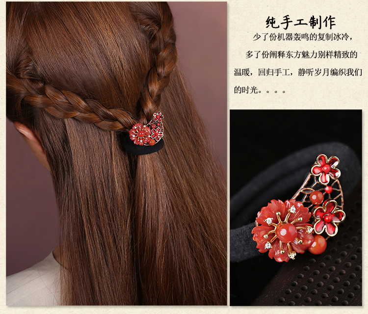 紅色扎頭發(fā)發(fā)圈，嬌艷氣質(zhì)時(shí)尚頭飾