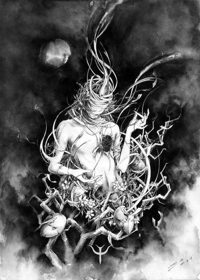 古典唯美插畫：杉澤的匠心啟航閱讀水墨百鬼圖插畫