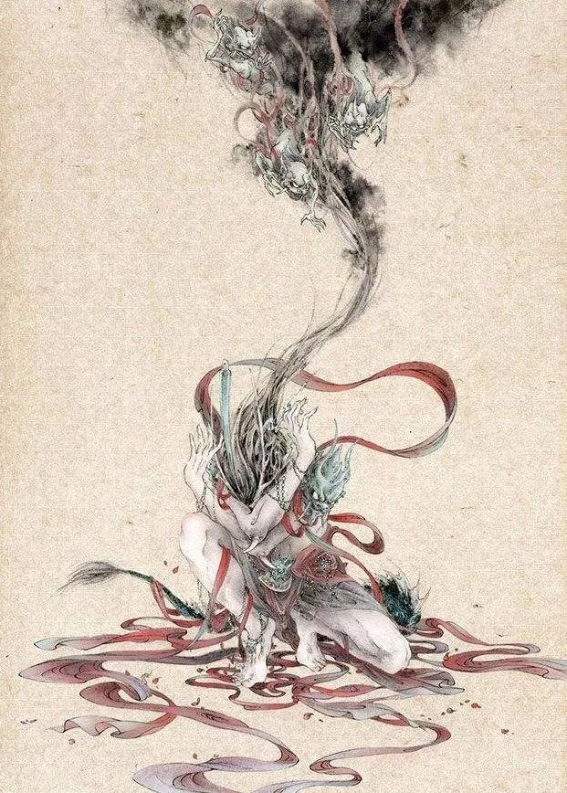 古典唯美插畫：杉澤的匠心啟航閱讀水墨百鬼圖插畫