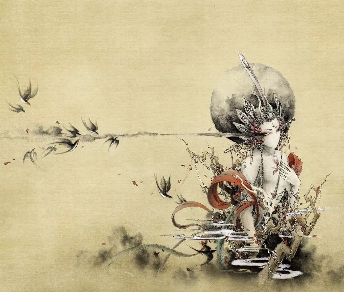 古典唯美插畫：杉澤的匠心啟航閱讀水墨百鬼圖插畫