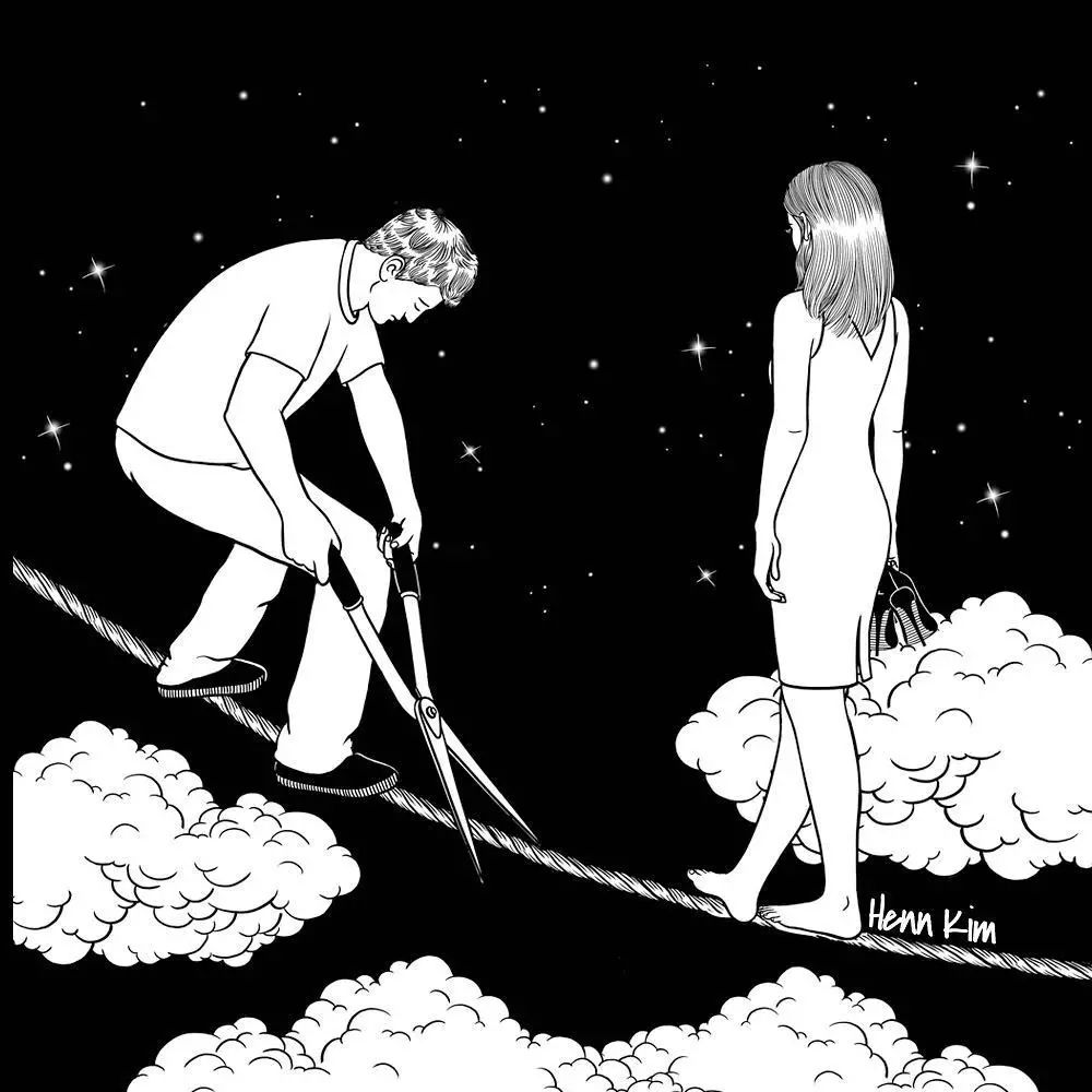 一組扎心黑色治愈系漫畫，看哭了的黑白插畫