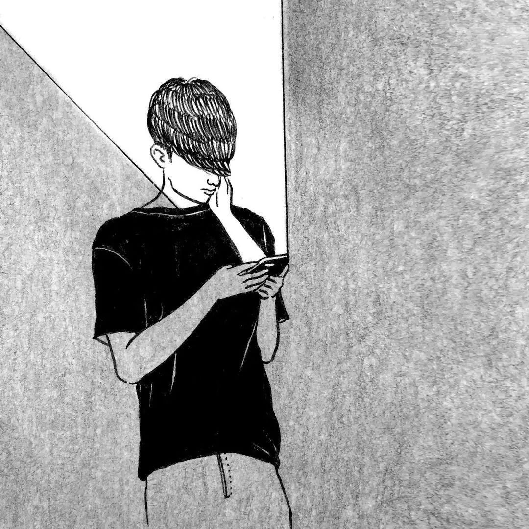 一組扎心黑色治愈系漫畫，看哭了的黑白插畫