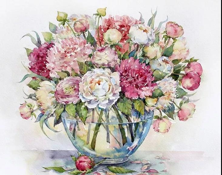 花團(tuán)錦簇時(shí)尚水彩插畫，唯美花卉插畫圖片