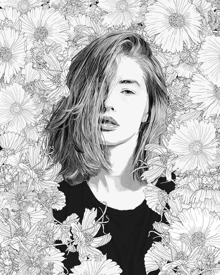 美人與花插畫：用線條淋漓盡致展現(xiàn)女性魅力！