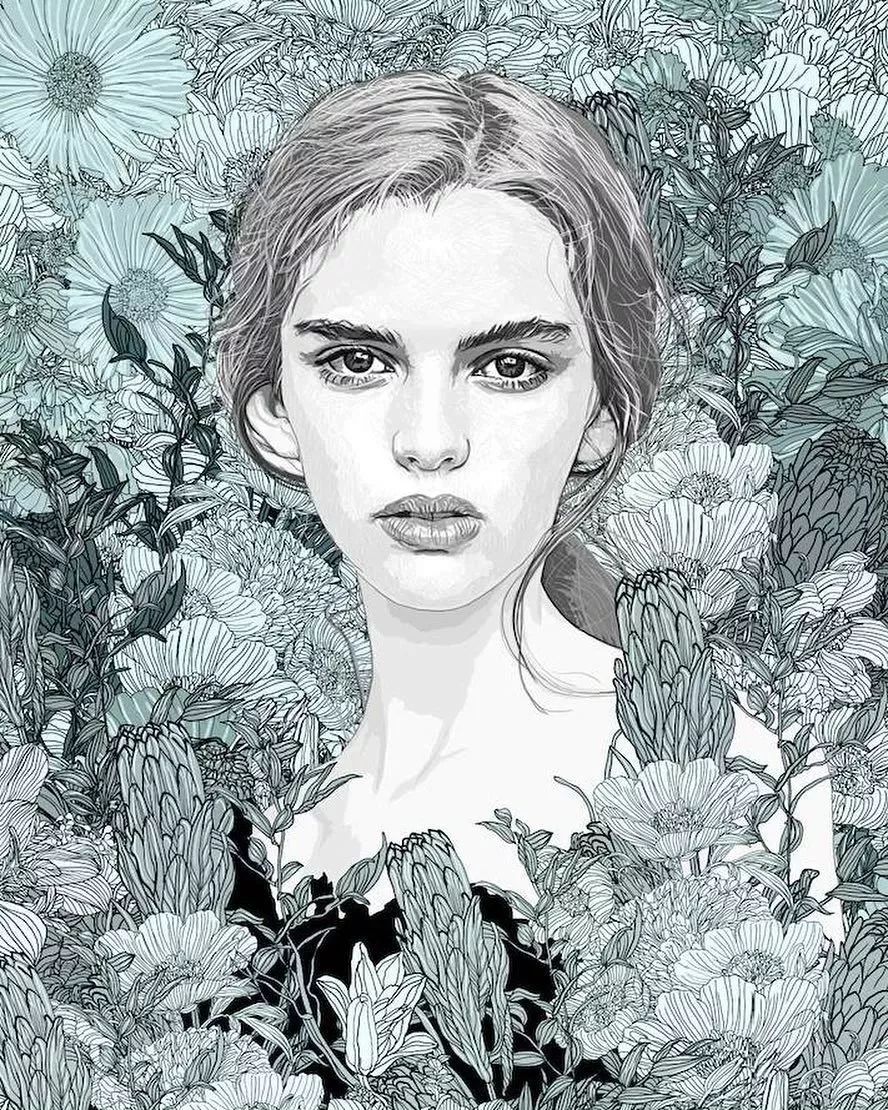 美人與花插畫：用線條淋漓盡致展現(xiàn)女性魅力！