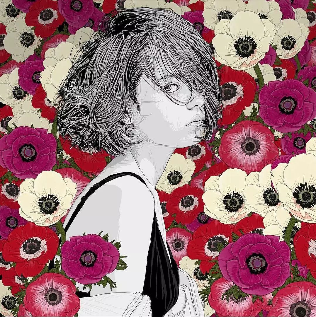 美人與花插畫：用線條淋漓盡致展現(xiàn)女性魅力！