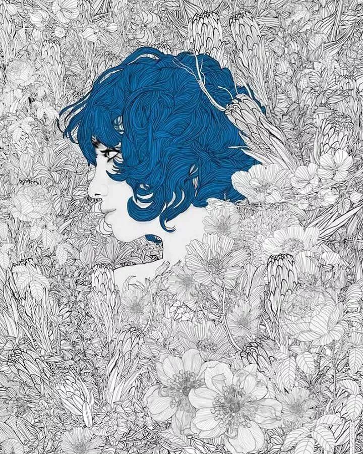 美人與花插畫：用線條淋漓盡致展現(xiàn)女性魅力！