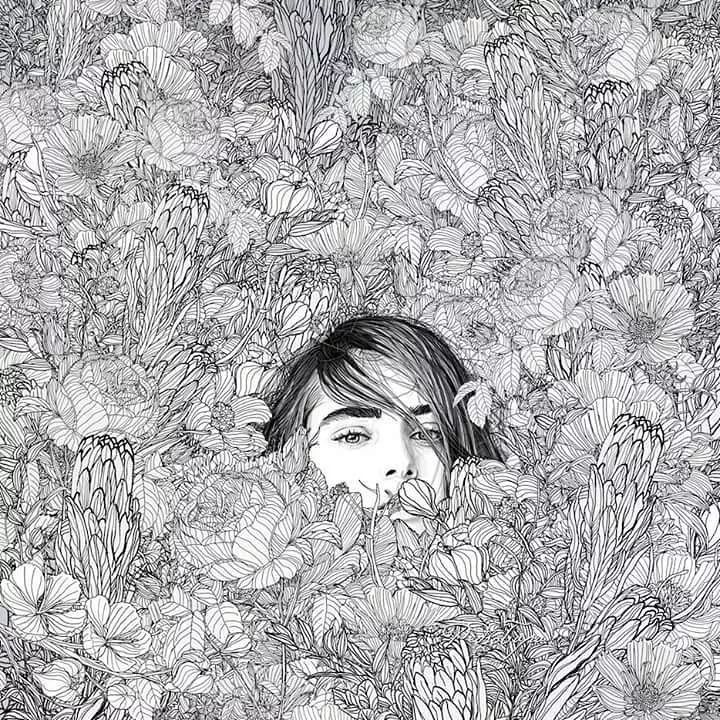 美人與花插畫(huà)：用線(xiàn)條淋漓盡致展現(xiàn)女性魅力！