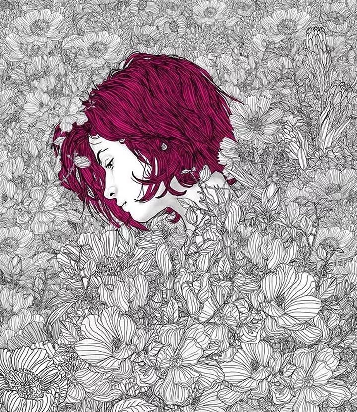 美人與花插畫：用線條淋漓盡致展現(xiàn)女性魅力！