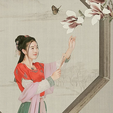 古典牡丹帶傘團扇女生頭像，唯美古風(fēng)真人頭像