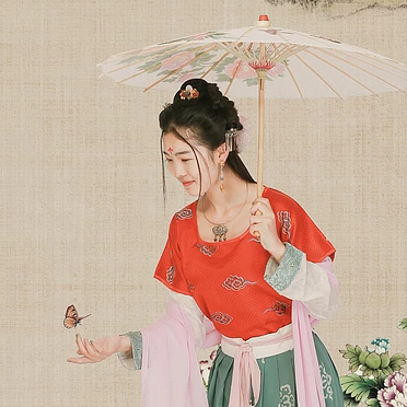 古典牡丹帶傘團扇女生頭像，唯美古風(fēng)真人頭像