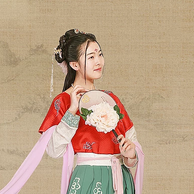 古典牡丹帶傘團扇女生頭像，唯美古風(fēng)真人頭像