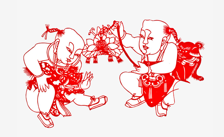 六款吉祥福娃剪紙圖案：吉祥如意萬(wàn)事順