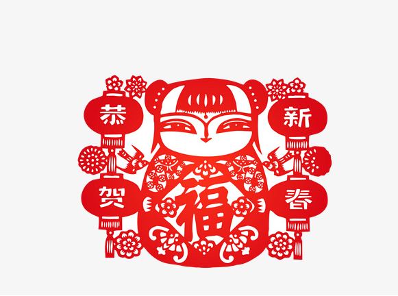 六款吉祥福娃剪紙圖案：吉祥如意萬(wàn)事順