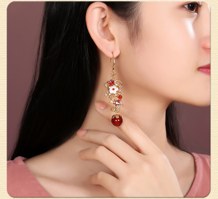 復古風耳墜耳環(huán)，氣質(zhì)紅色耳環(huán)首飾