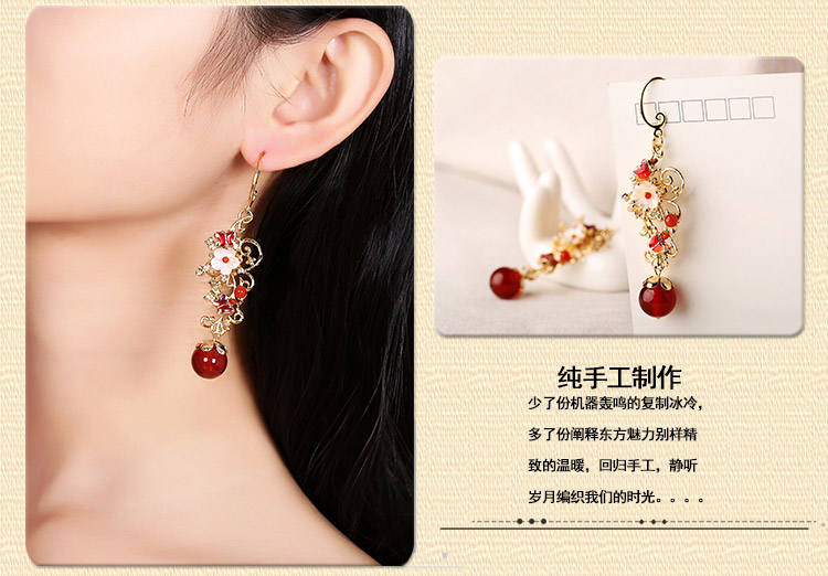 復古風耳墜耳環(huán)，氣質(zhì)紅色耳環(huán)首飾