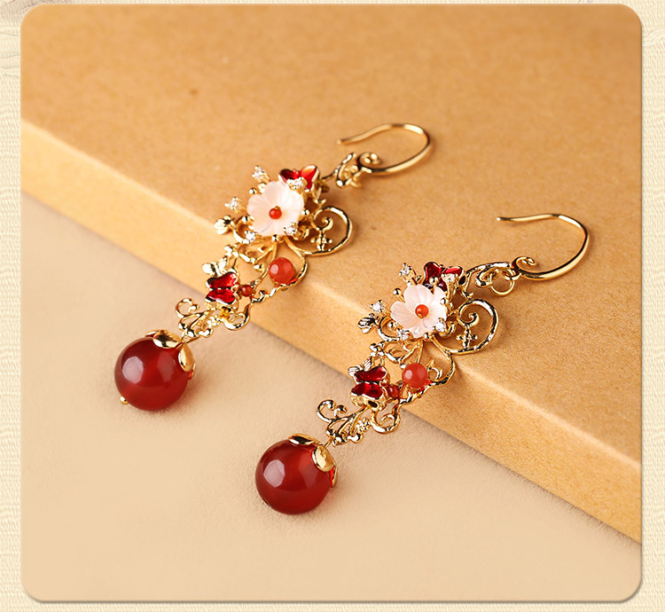 復古風耳墜耳環(huán)，氣質(zhì)紅色耳環(huán)首飾
