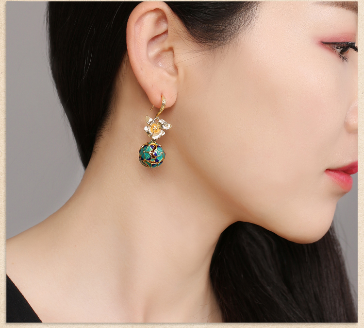 民族古風(fēng)景泰藍(lán)耳環(huán)，超仙花朵耳環(huán)首飾