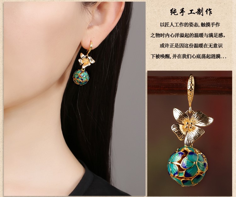 民族古風(fēng)景泰藍(lán)耳環(huán)，超仙花朵耳環(huán)首飾