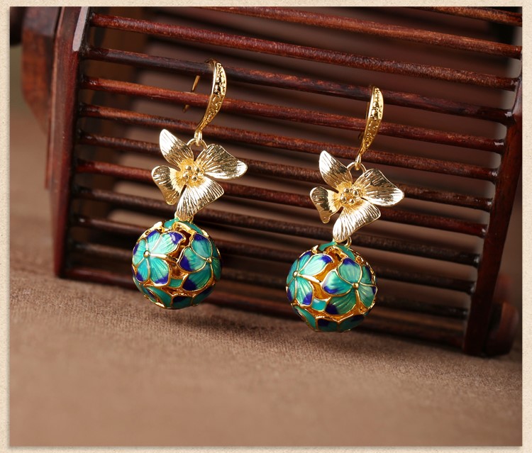 民族古風(fēng)景泰藍(lán)耳環(huán)，超仙花朵耳環(huán)首飾