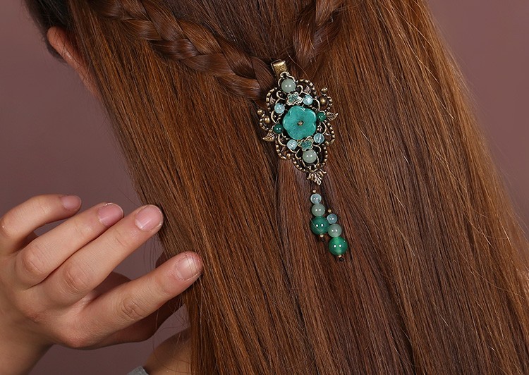 復(fù)古風(fēng)流蘇小發(fā)夾，古典碧綠發(fā)夾頭飾