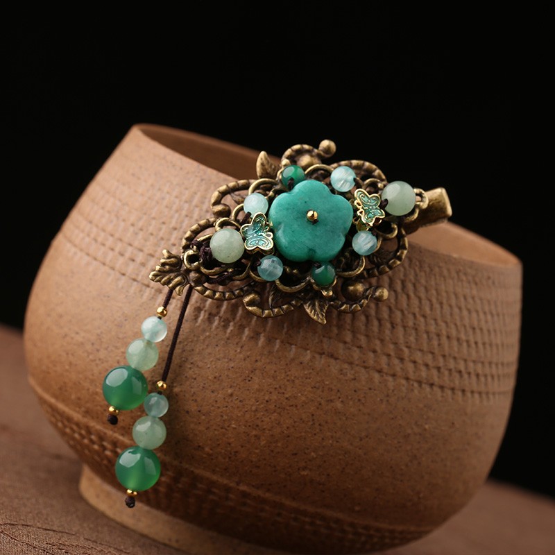 復(fù)古風(fēng)流蘇小發(fā)夾，古典碧綠發(fā)夾頭飾